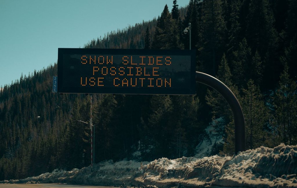 warning sign forest winter