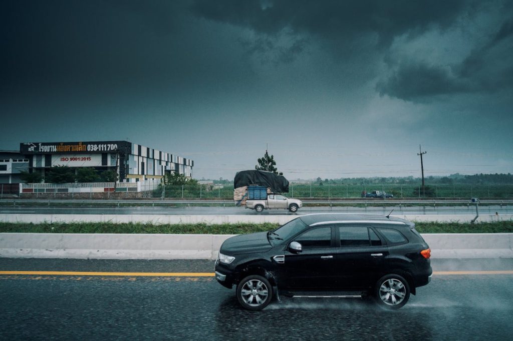 car in thunderstorm