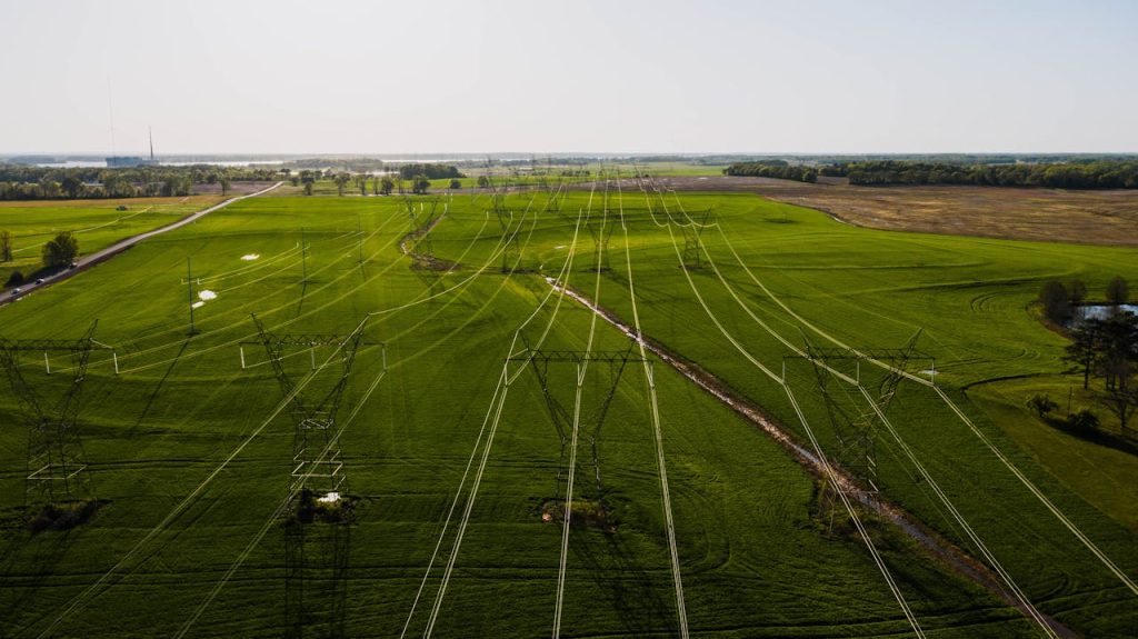 drone view farmland grid