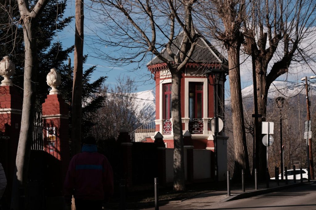 snowy street sunny day contrast