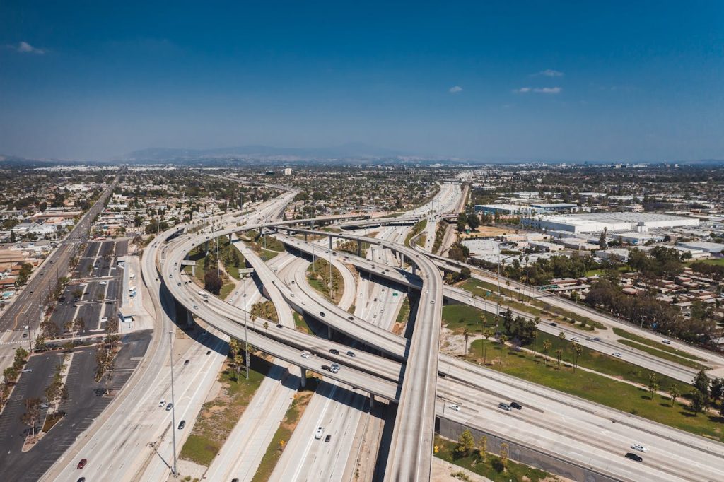 California highway aerial long road