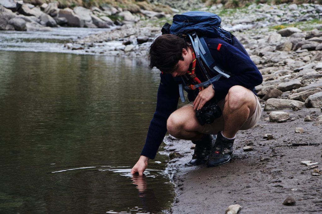 muddy boots backpack porch