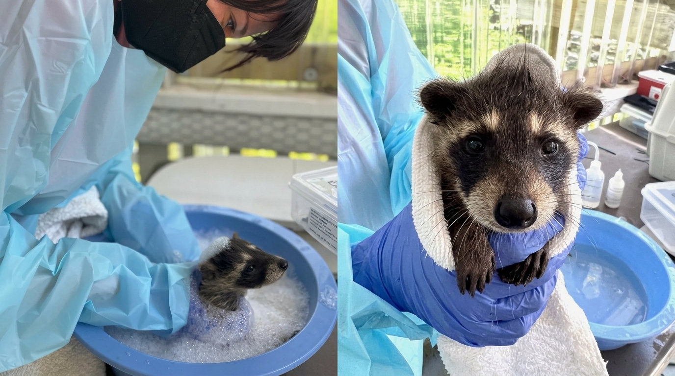 Baby Raccoon Discovered in Chimney Gets an Unexpected Bubble Bath ...